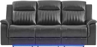 Global Furniture USA U8879 Blanche Charcoal PWR REC Sofa W/LED & Global Surround System