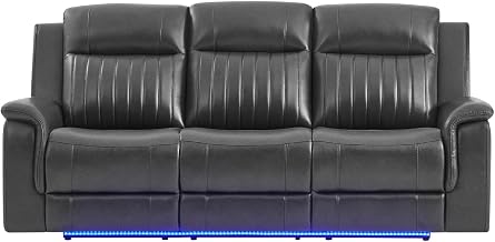 Global Furniture USA U8879 Blanche Charcoal PWR REC Sofa W/LED & Global Surround System