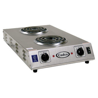 13.5-Inch Portable Electric Commercial Countertop Hot Plate with 2 Burners and Infinite Controls by Cadco – Stainless Steel, Model CDR-1TFB