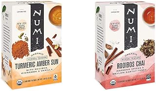 Organic Amber Sun Turmeric Tea (Pack of 3) and Numi Organic Rooibos Chai Tea (Packaging May Vary)