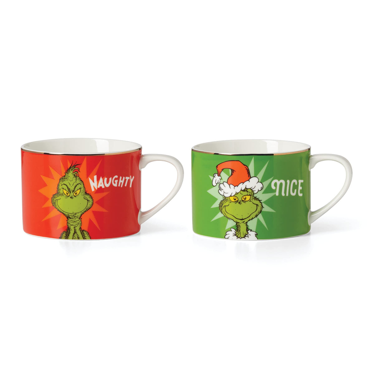 Merry Grinchmas Naughty & Nice Mugs by Lenox – 24 Ounces, Porcelain, Green, Model 894171