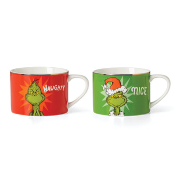 Merry Grinchmas Naughty & Nice Mugs by Lenox – 24 Ounces, Porcelain, Green, Model 894171