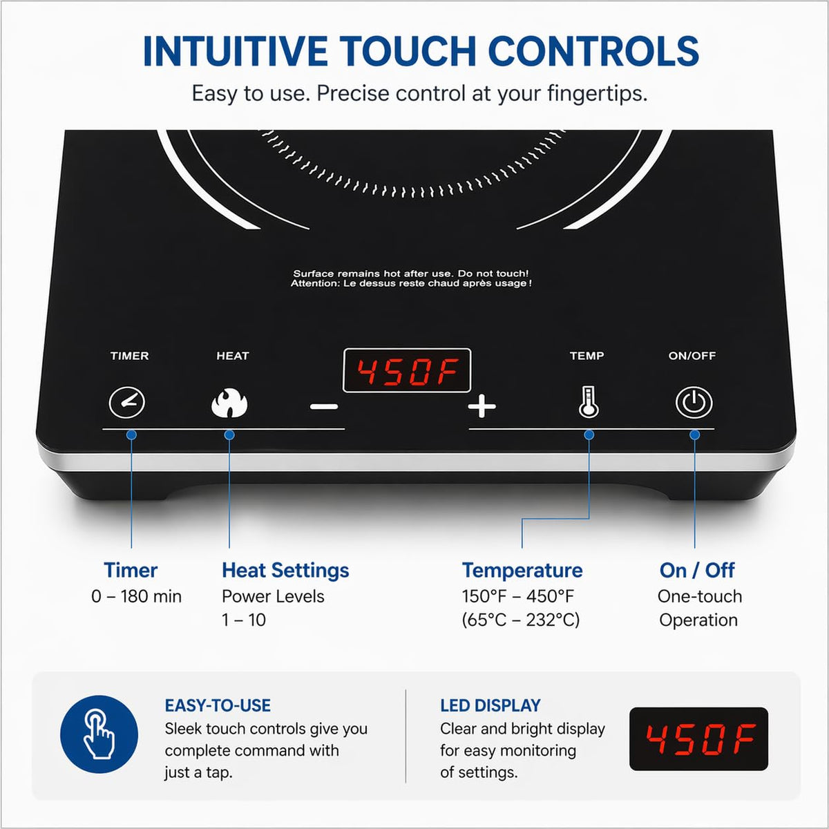 Portable Induction Cooktop by Eurodib – Large, Polypropylene, Black, Model C1823