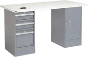 Global Industrial Pedestal Workbench, 3 Drawers & 1 Cabinet, Gray Pedestal