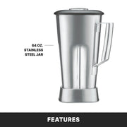 Waring Variable Speed Control Dial 1,000 to 17,000 RPM / 64 Ounce Stainless Steel Container Jar / 64 Ounce Countertop Blenders