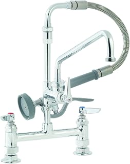 T&S Brass B-0175-05 Pre-Rinse with 8-Inch Deck Mount Base, Add-On Faucet, 8-Inch Swing Nozzle, Hose and Angled Spray Valve