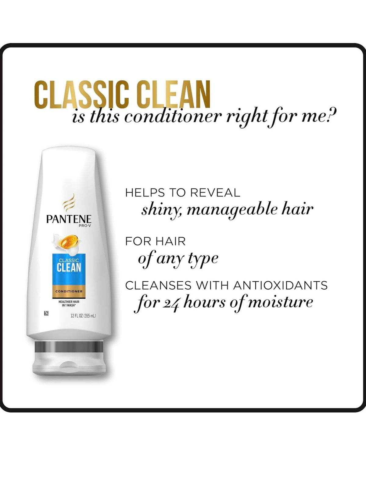 Classic Clean Conditioner by Pantene – 24 Fl Oz (Pack of 2), Conditioner, Classic Clean, Pack of 2