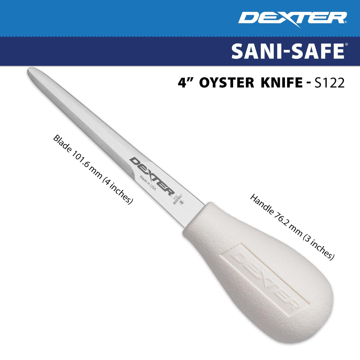 Dexter-Russell Sani-Safe S122-PCP 4" Boston Pattern Oyster Knife with Polypropylene Handle by Dexter Outdoors – 4 inches, Polypropylene, White, Model DRI 10433