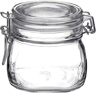 Bormioli Rocco Fido 17.5 Ounce Glass Storage Jars: Airtight Hinged Lid With Leak Proof Gasket, Wide Mouth Food Container - For Zero Waste Air Tight Preserving Jam, Spices, Coffee, Sugar & Herbs