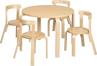 ECR4Kids Bentwood Table and Curved Back Chair Set, Kids Furniture, Natural, 5-Piece