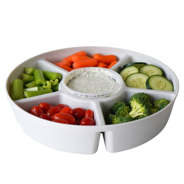 SwivelServe Divided Serving Tray with Lid, 6 Compartments, White