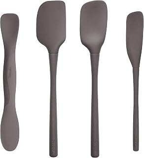 Tovolo Silicone Kitchen Utensils Set for Cooking and Baking, Flex Core Spatula Spoonula Jar Scraper and Scoop Spread, Nonstick Safe BPA Free Dishwasher Safe Silicone Cooking Utensils Set, Charcoal