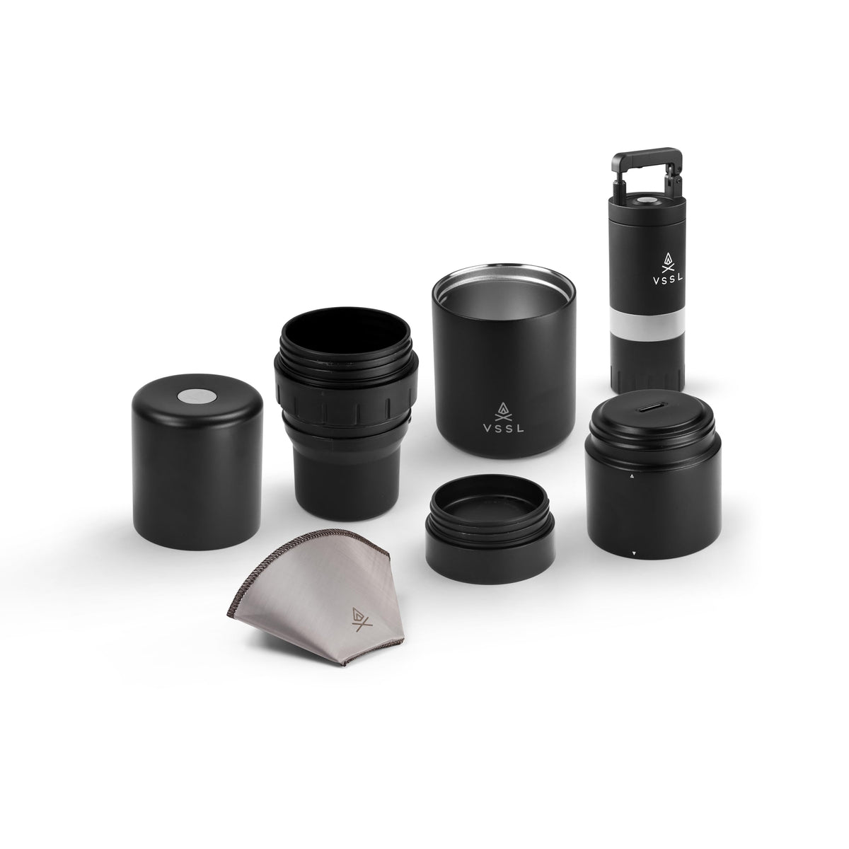 Nest Pour Over Coffee Kit + Java G25 Grinder Gift Set by VSSL – 25 Gram Gift Set, 25 grams, Stainless Steel, Black, Model B145000-000A