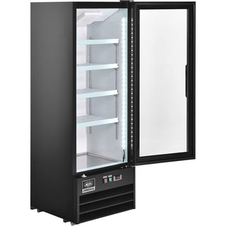 Merchandiser Display Refrigerator by Nexel – 21.7"L x 21.7"W x 63"H, 9.1 cubic_feet, Coated Steel, Black, Model G258BMF-HC