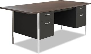 Alera Double Pedestal Steel Desk, Mocha/Black, 72" x 36" x 29.5", (ALESD7236BM)