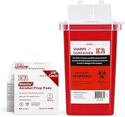 Sharps Container Kit, 1 Quart Sharps Disposal Container 1 Count with 100 Count Alcohol Prep Pads, Sterile 70% Isopropyl Alcohol Wipes for Needles, Syringes and Lancets
