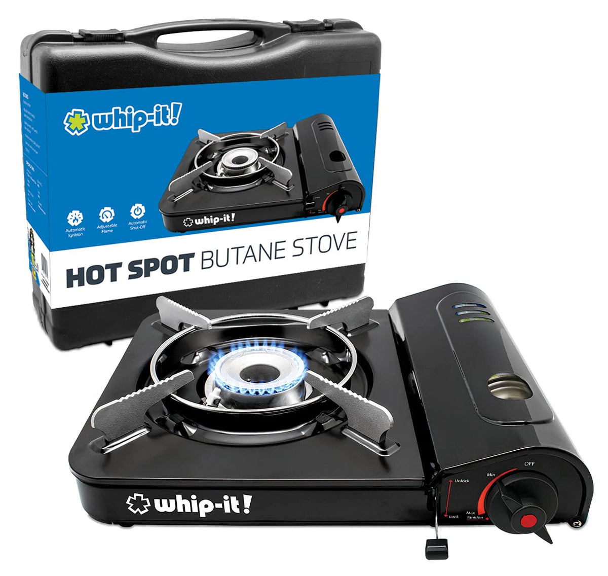 Black Hot Spot Butane Stove by Whip-It! – Standard, Metal, Black, Model ST-Hotspot-05