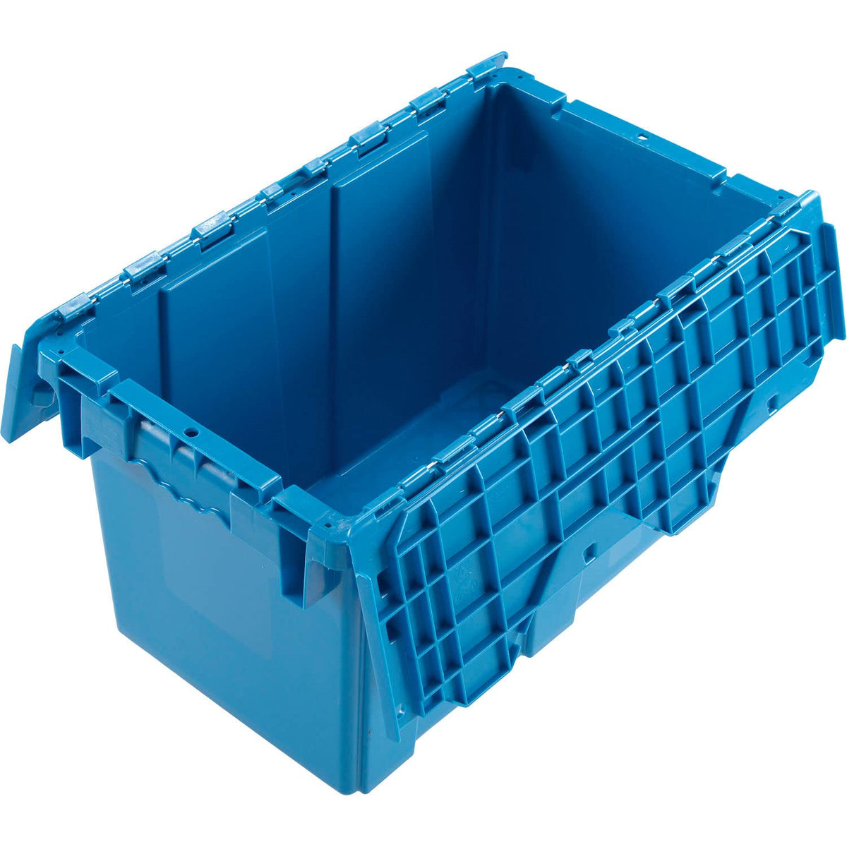 Distribution Container With Hinged Lid 22-3/8x13x13 Blue by Global Industrial – 22.25"L x 15"W x 13"H, Plastic, Blue, Model DC2213-12BLUE