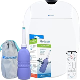 Brondell Electric Bidet Toilet Seat S1000-RW, Round, White, Wireless Remote + Portable Travel Bidet GoSpa GS-70 Bundle