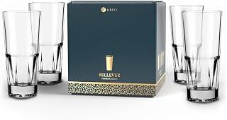 Libbey Bellevue Cocktail Glasses Set, 13.5 Oz, Clear, Stylish Retro Stackable Glass Cups, Modern Glassware Set for Cocktails, Mojito, and More