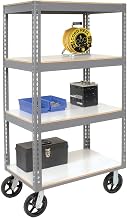 Global Industrial Easy Adjust Boltless 4 Shelf Truck, Laminate Shelves, Rubber Casters, 36" L x 24" W x 68" H