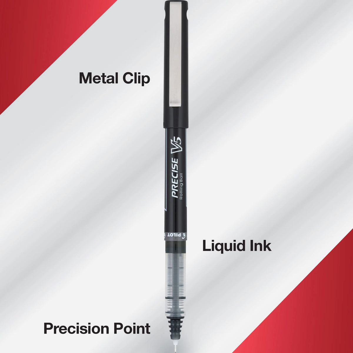 Precise V5 Rollerball Pens by PILOT – 1 Count (Pack of 10), Plastic, Assorted Colors, Pack of 10, Model 12562