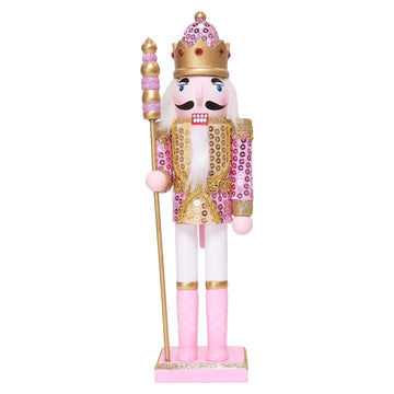 Oeuvi Wooden Nutcracker Figure, 11.8 Inch Tall, Pink Sequins