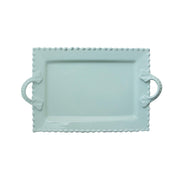 Bianca Bead Rectangle Platter with Handles by American Atelier – Large, Earthenware, Blue, Model 1566910-BL