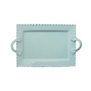 Bianca Bead Rectangle Platter with Handles by American Atelier – Large, Earthenware, Blue, Model 1566910-BL