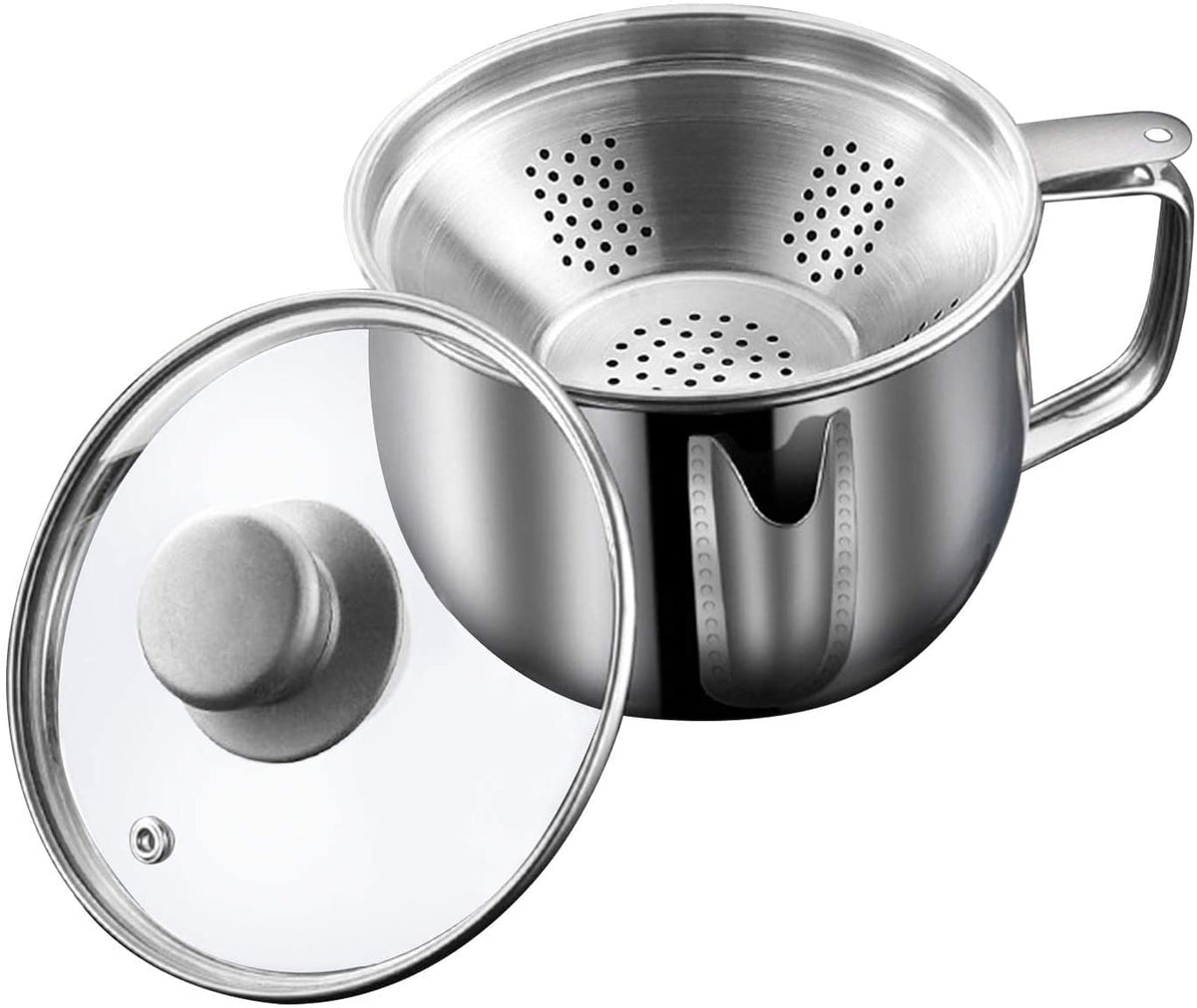Elolicu Gravy Separator with Lid and Strainer, 1000ml Stainless Steel, Silver