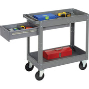 2 Shelf Deep Tray Steel Stock Cart by Global Industrial – 3.5"L x 16"W x 32"H, 12-Gauge Steel, Gray, Model 988836