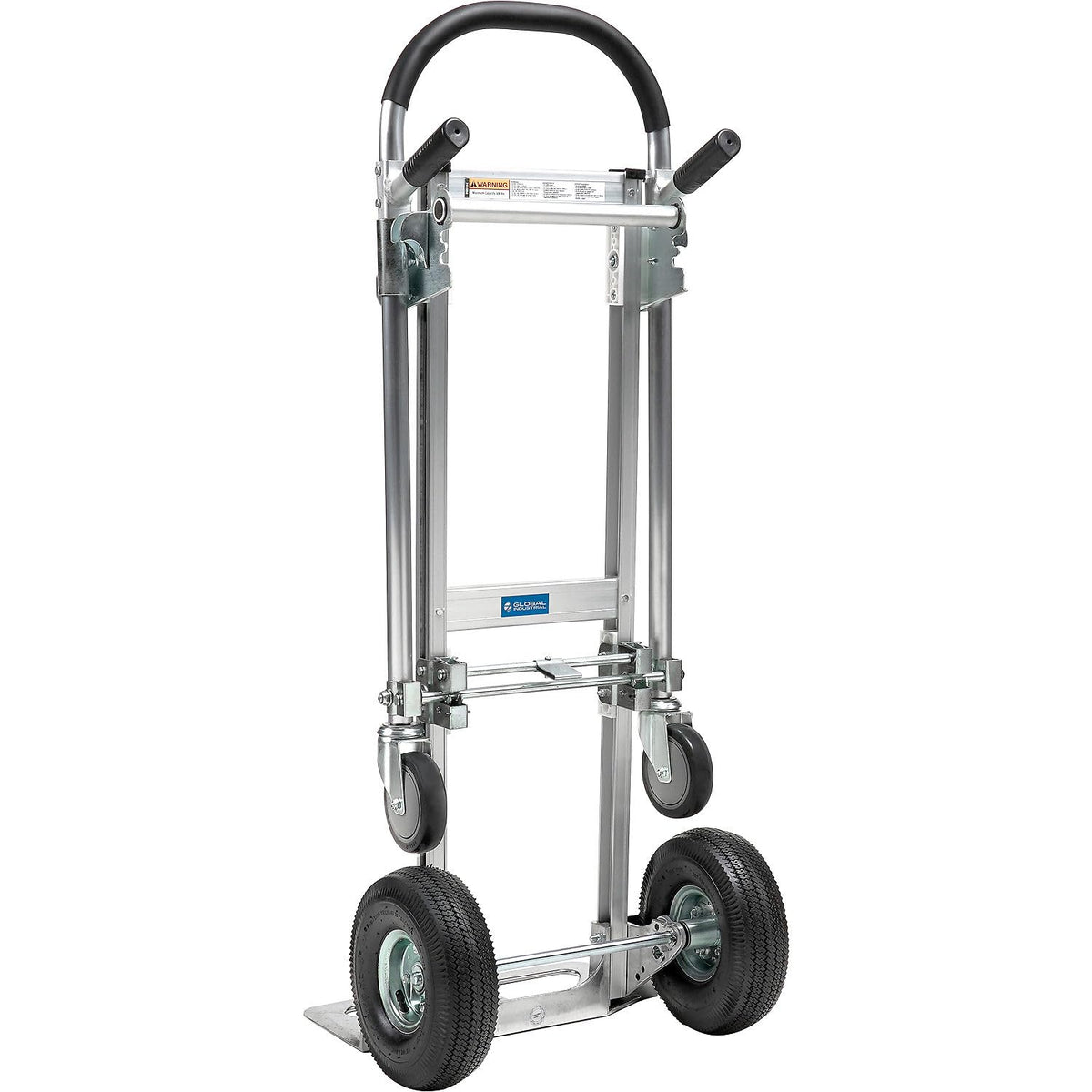 Aluminum 2-in-1 Convertible Hand Truck with Pneumatic Wheels - Junior by Global Industrial – 24"L x 60"W x 7"H, Aluminum, Gray, Model 241664