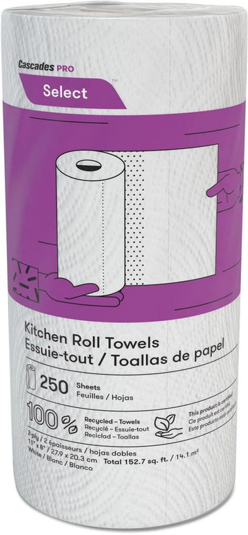 Cascades 4078 North River Perforated Roll Towels, 2-Ply, 11" x 8.813", 250/Roll, 12 Rolls/Carton