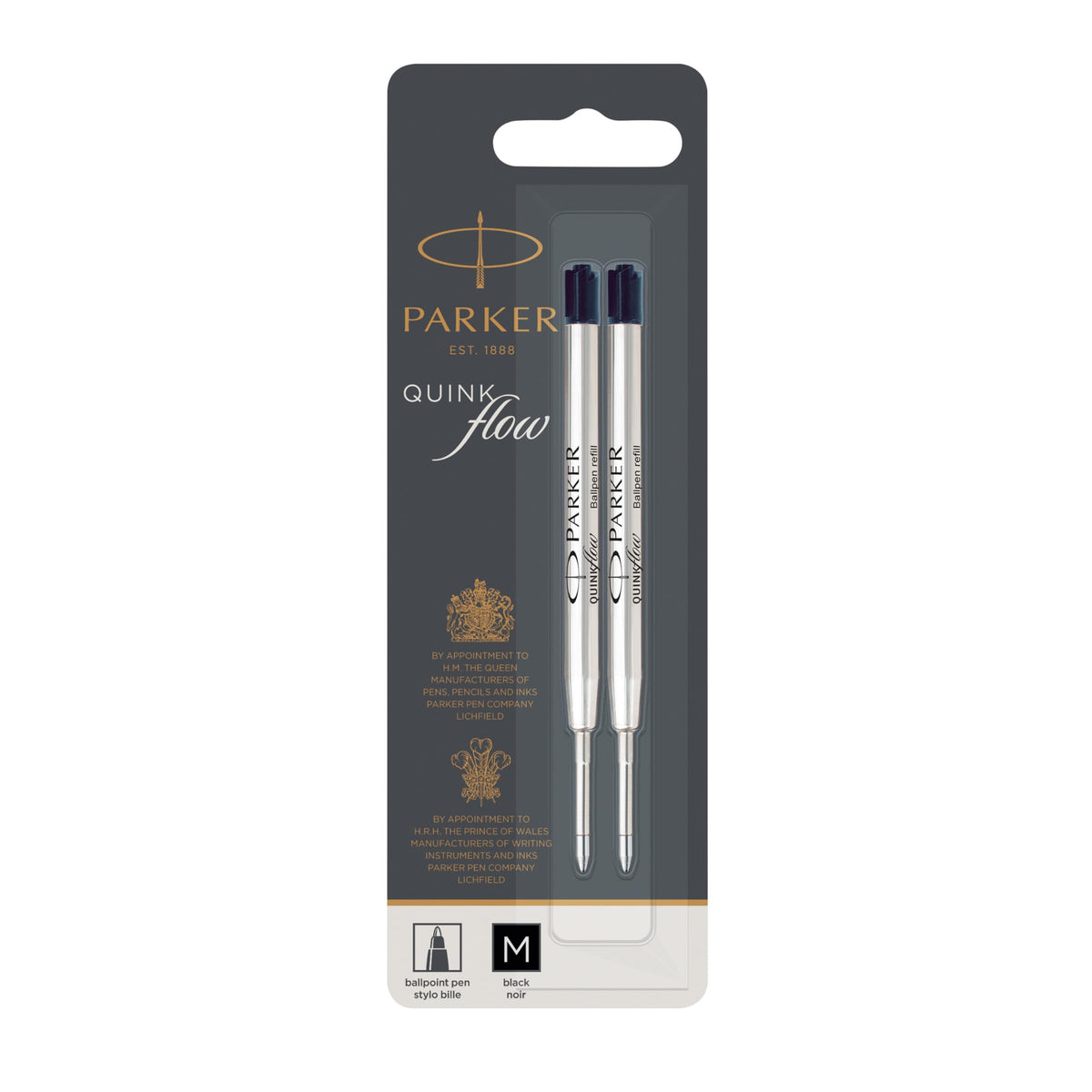 QUINKflow Ballpoint Pen Ink Refill by Parker – Pack of 2, Black, Pack of 2, Model 1950372
