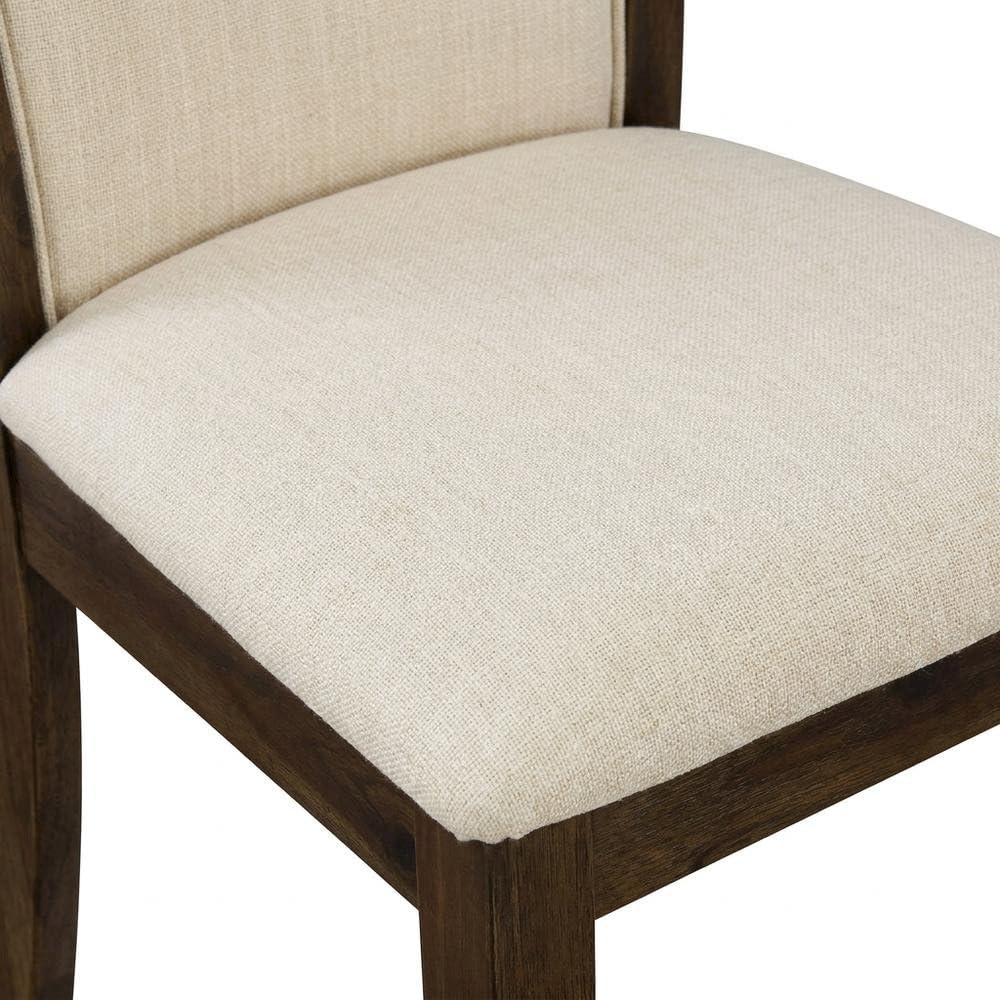 Solid Wood Linen-Upholstered High-Back Dining Chairs Set of by Furnifact – Wood, Light Beige, Pack of 2