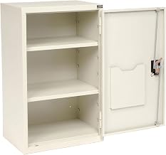 Global Industrial Wall Mount Storage Cabinet with Locking Recessed Handle, | 2 Height Adjustable Shelves, 19-7/8"W x 14-1/4"D x 32-3/4"H, White, Assembled