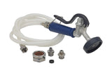 Pet Grooming Angled Spray Valve with Deck Flange and 7 Foot Vinyl Hose by T&S Brass – Aluminum body and vinyl hose, Silver, blue, Model PG-35AV-VH06