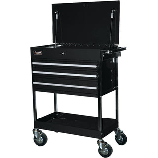 34" Professional 3 Drawer Service Cart - Black by Homak – 16.75"L x 34.5"W x 39.38"H, Steel, Black