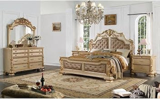 Miranda Gold Tufted 4-Piece Bedroom Set, King