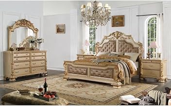 Miranda Gold Tufted 4-Piece Bedroom Set, King