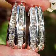 Fashion Baguette Channel Hoop Earrings Inlaid Double Row Synthetic Zircon Earrings