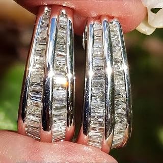 Fashion Baguette Channel Hoop Earrings Inlaid Double Row Synthetic Zircon Earrings