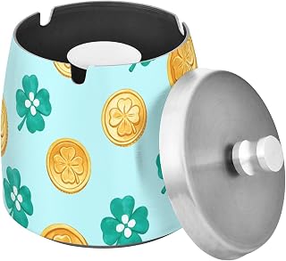 Four Leaf Clover Gold Coin Splash Ashtray with Lid, Outdoor Ashtrays for Patio