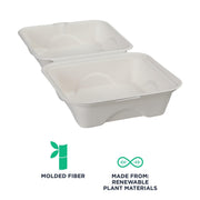 Eco-Products Compostable Vanguard 6" Clamshell Sandwich Containers by ECO PRODUCTS – 6" x 6", molded fiber, White, Pack of 500, Model EP-HC6NFA