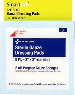 First Aid Only Sterile Gauze Dressing Pads, 2" x 2", 5 Count -FAE-5000