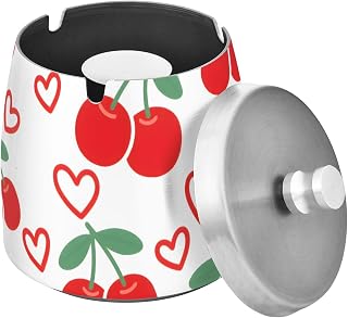 Cherry Heart Pattern Splash Ashtray with Lid, Outdoor Ashtrays for Patio