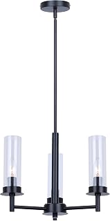Canarm Maverick 3-Light Chandelier, Matte Black with Clear Glass Shades, Adjustable Height, Transitional Modern Lighting for Dining Room