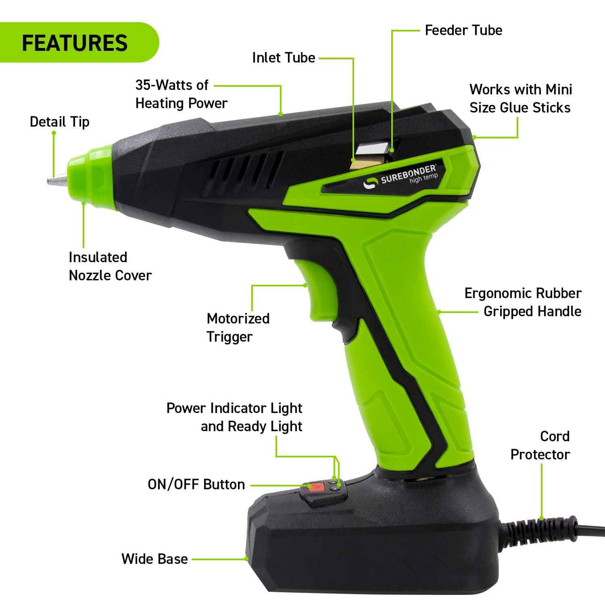 MGG-35F Motorized Mini Hot Glue Gun by Surebonder – Black, Model MGG-35Famzs