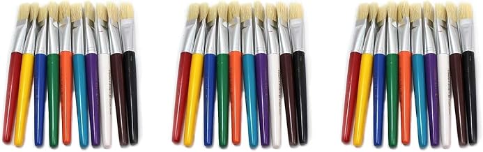 Charles Leonard Creative Arts Stubby Flat Brushes, Assorted Colors, 10 Per Pack, 3 Packs