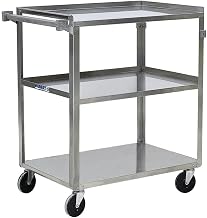 HUBERT Utility Cart, Stainless Steel, 30 3/4" L x 18 2/5" W x 33" H | 3 Shelves